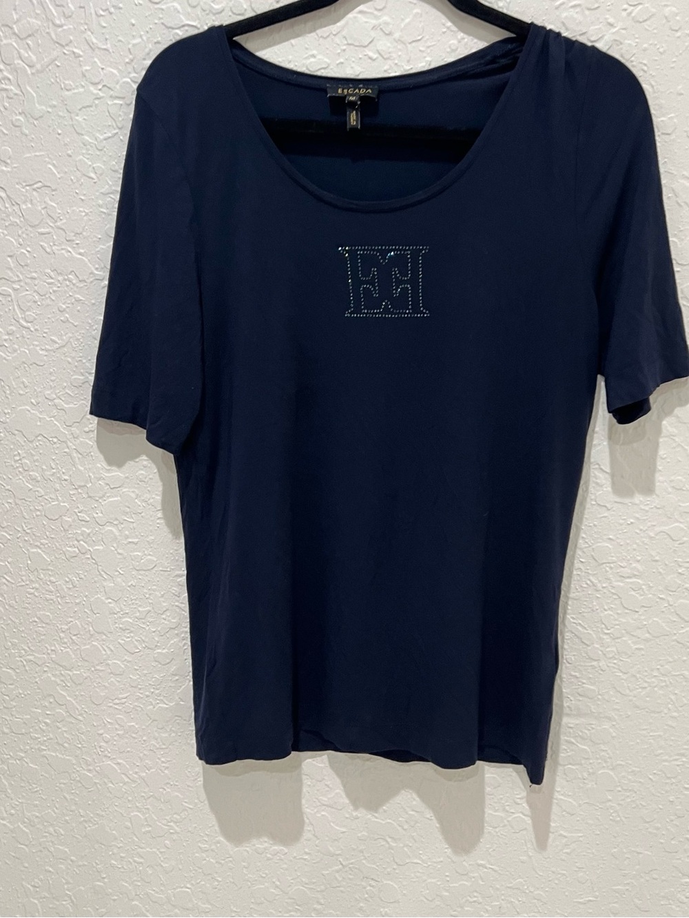 Escada Navy Rhinestone Embellished Logo - Picture 3 of 3
